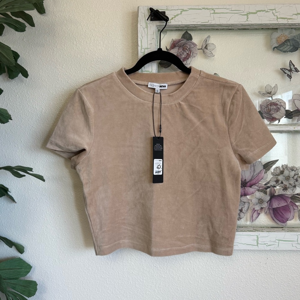 Fashion Nova Faux Suede Crop Top Women’s XS Tan NWT